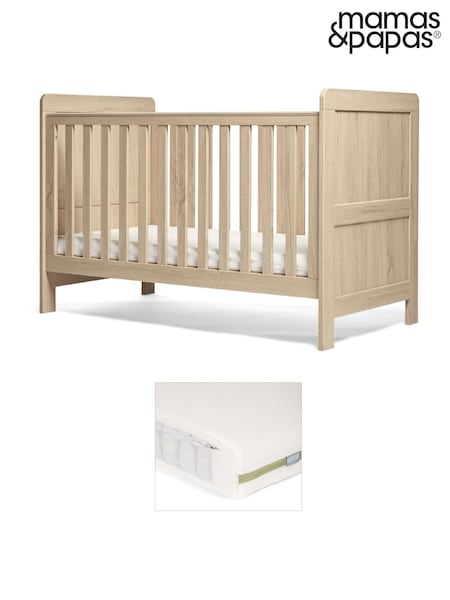 Mamas & Papas Light Oak Atlas Cot Bed & Pocket Spring Mattress (W49446) | £435