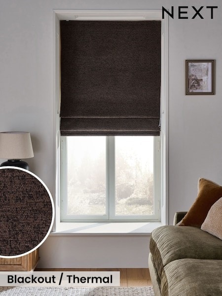 Chocolate Brown Ready Made Blackout Thermal Bouclé Roman Blind (W49450) | £55 - £115