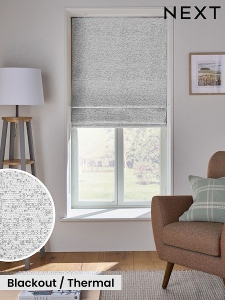 Light Grey Ready Made Blackout Thermal Bouclé Roman Blind (W49452) | £55 - £115