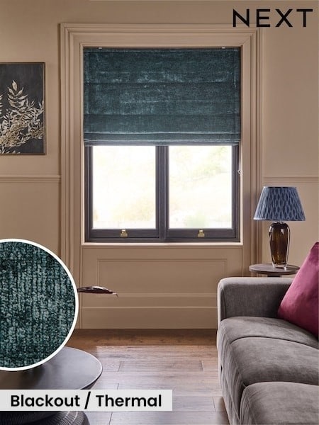 Navy Blue Ready Made Blackout/Thermal Plush Chenille Roman Blinds (W49458) | £50 - £110