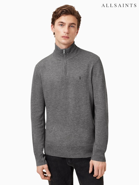 AllSaints Grey Kilburn Zip Funnel Jumper (W49478) | £109