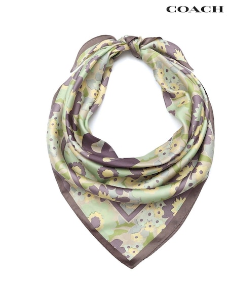 COACH Teal Multicolour Script Laurel Floral Printed Silk Square Scarf (W49487) | £95
