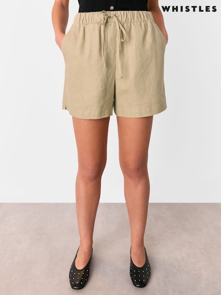 Whistles Nude 100% Linen Elasticated Shorts (W49504) | £69