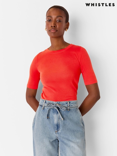 Whistles Red Slim Crew Neck Top (W49513) | £49