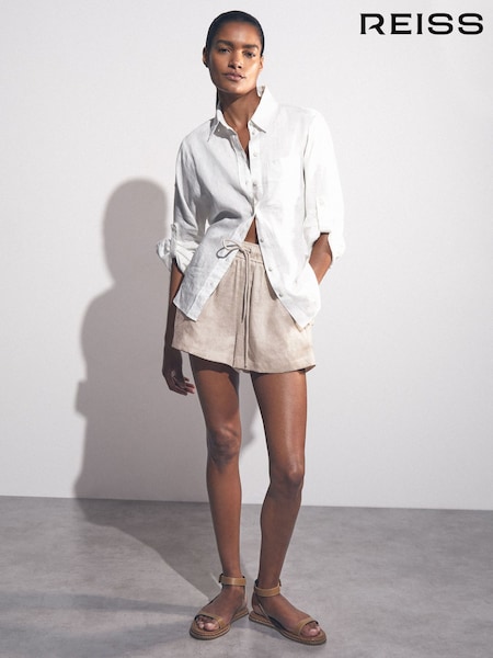 Reiss Neutral Willow Linen-Blend Drawstring Shorts (W49529) | £88