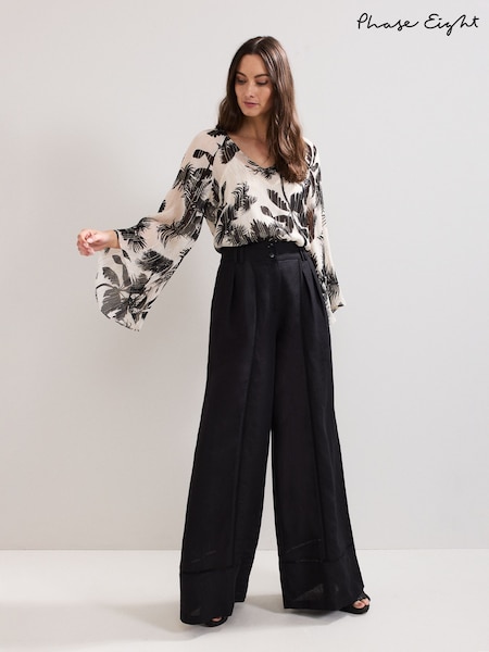Phase Eight Black Ayse Linen Trousers (W49585) | £99