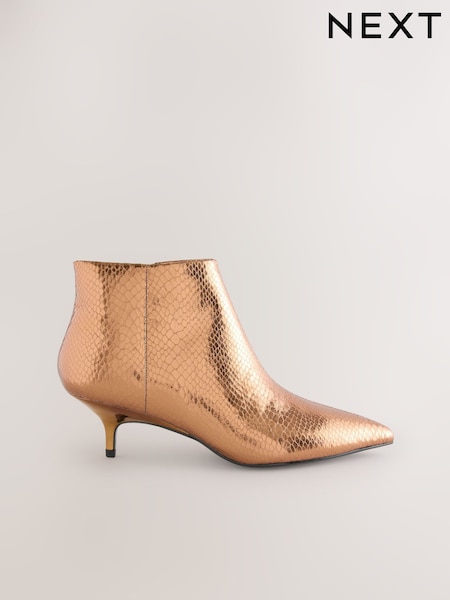 Bronze Snake Embossed Forever Comfort® Kitten Heel Ankle Boots (W49623) | £46