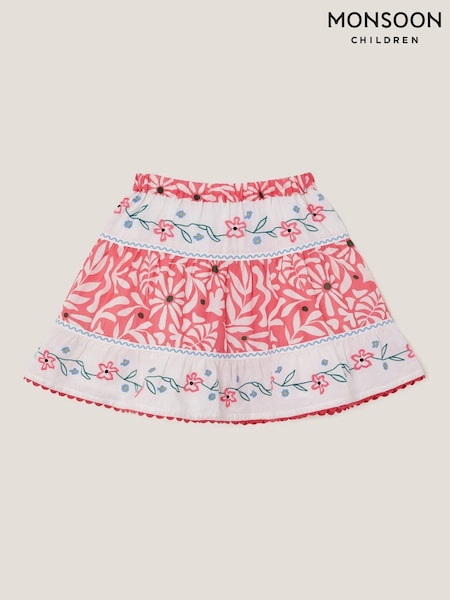 Monsoon Pink Floral Print Tiered 100% Cotton Skirt (W49639) | £26 - £30