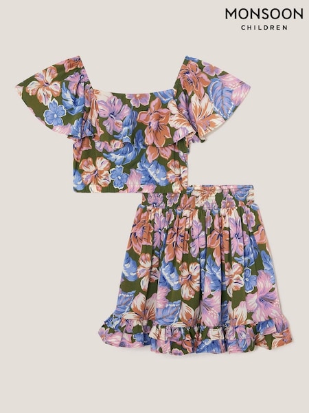 Monsoon Green Floral Top and Skirt Set (W49640) | £28 - £31