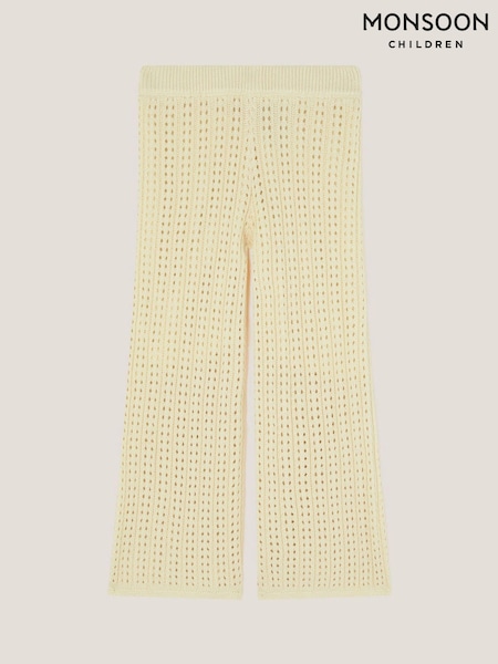 Monsoon Natural Embroidered Crochet Knit 100% Cotton Trousers (W49642) | £28 - £32