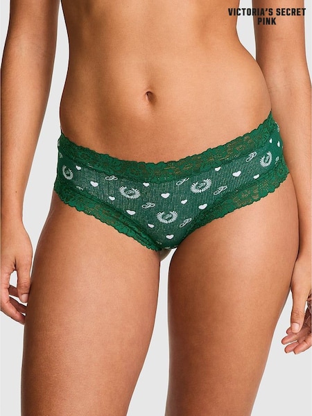 Victoria's Secret PINK Jaguar Green Cheeky Lace Trim Rib Knickers (W49907) | £9