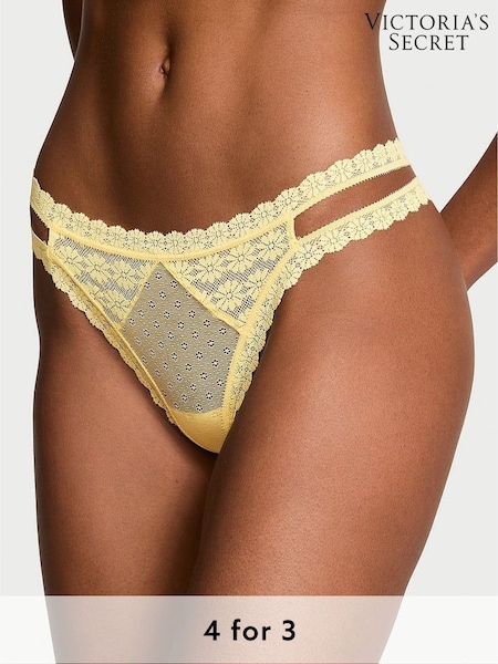 Victoria's Secret Yellow Tulip Double Strap Thong Daisy Lace Knickers (W49996) | £9