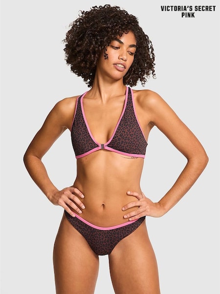 Victoria's Secret PINK Leopard Brown Plunge Neck Bikini Top (W50016) | £26