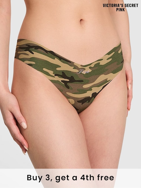 Victoria's Secret PINK Camo Green Thong No Show Knickers (W50044) | £9