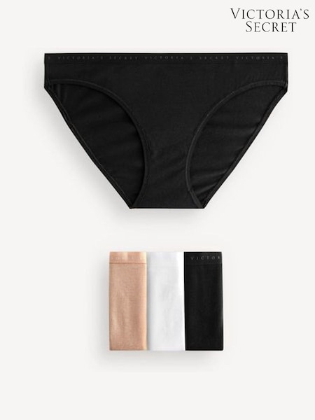 Victoria's Secret Black/White/Nude Bikini Logo 4 Pack Knickers (W50208) | £20