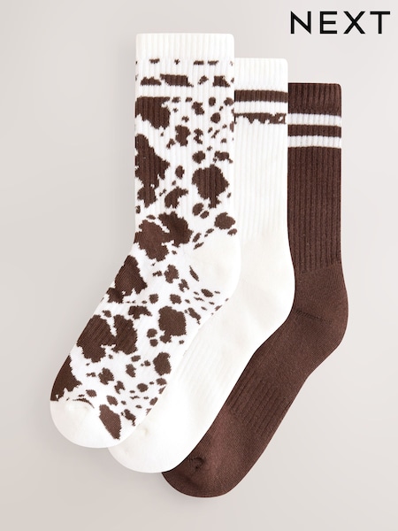 Brown Cow Cushion Sole Ribbed Sport Ankle Socks With Arch Support 3 Pack (W50221) | £10