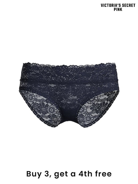 Victoria's Secret PINK Noir Navy Blue Hipster Floral Lace Knickers (W50235) | £9