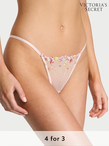 Victoria's Secret Bloom Pink G String Wildflower Embroidery Knickers (W50389) | £20