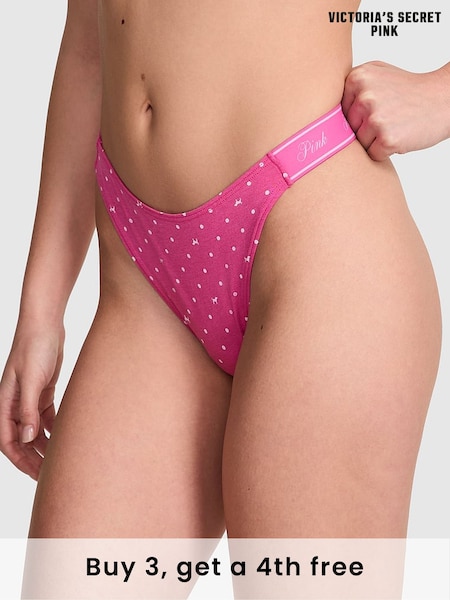 Victoria's Secret PINK Pink Gossip Thong Cotton Logo Knickers (W50445) | £9
