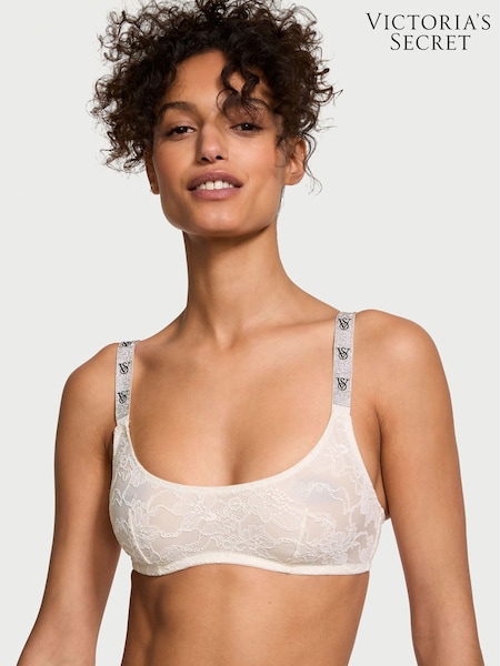 Victoria's Secret Coconut White Monogram Shine Strap Lace Bralette (W50562) | £29
