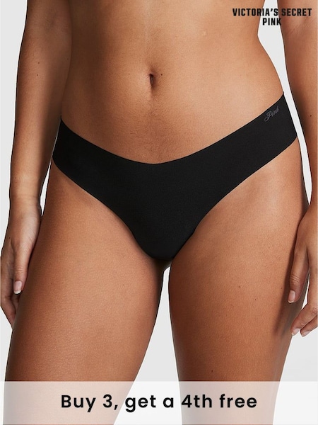 Victoria's Secret PINK Pure Black Thong No Show Knickers (W50579) | £9