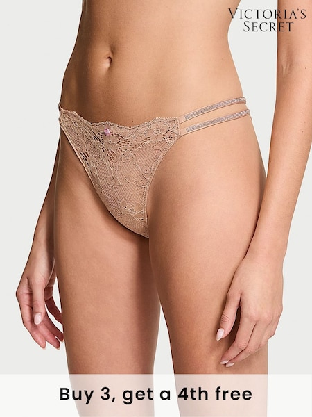 Victoria's Secret Praline Nude Brazilian Twinkle Strap Lace Knickers (W50596) | £20