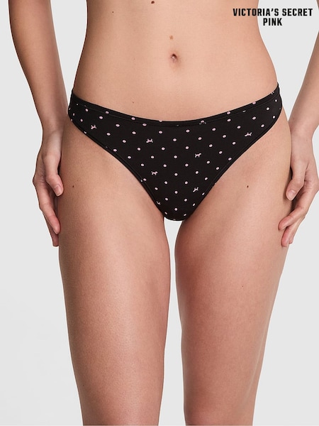 Victoria's Secret PINK Black Dog Print Thong Cotton Knickers (W50624) | £9