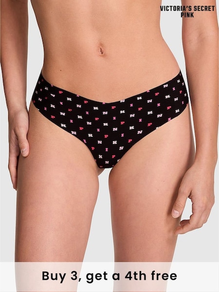 Victoria's Secret PINK Black PINK Print Thong No Show Knickers (W50656) | £9