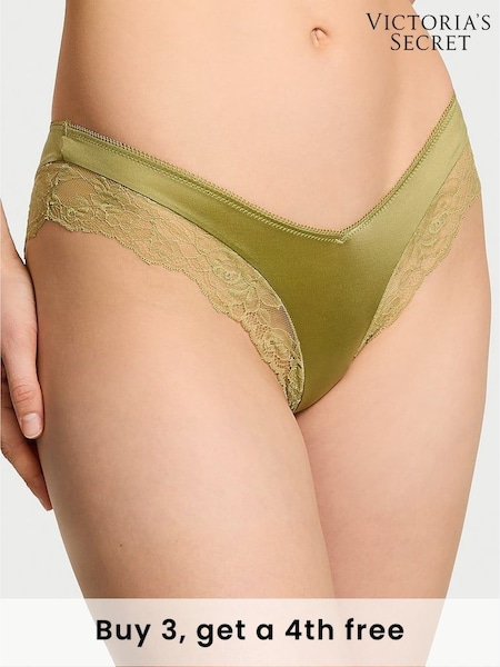Victoria's Secret Moss Green Cheeky Rose Lace Trim Knickers (W50669) | £14