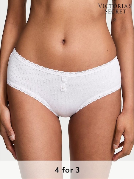 Victoria's Secret White Cheeky Cotton Pointelle Lace Trim Knickers (W50806) | £9