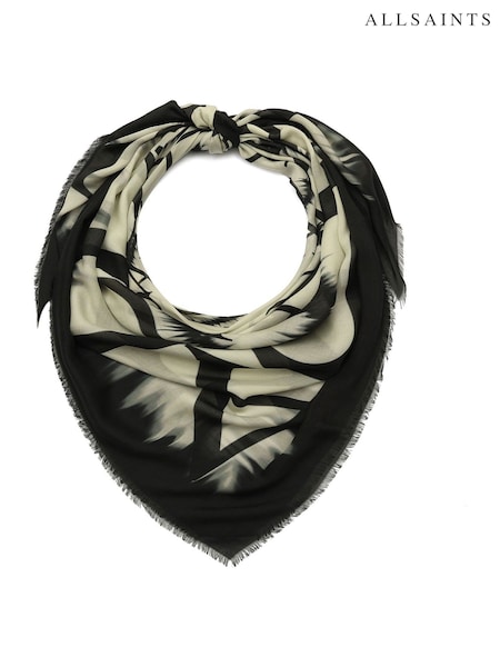 AllSaints White Tie Dye Text Large Square Scarf (W50849) | £69