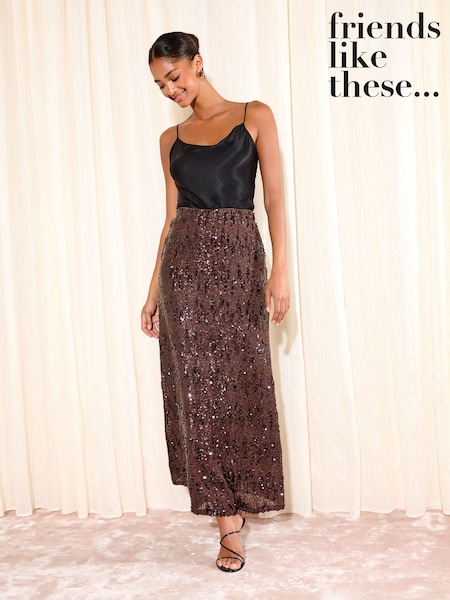 Friends Like These Brown Sequin Maxi Skirt (W50862) | £45
