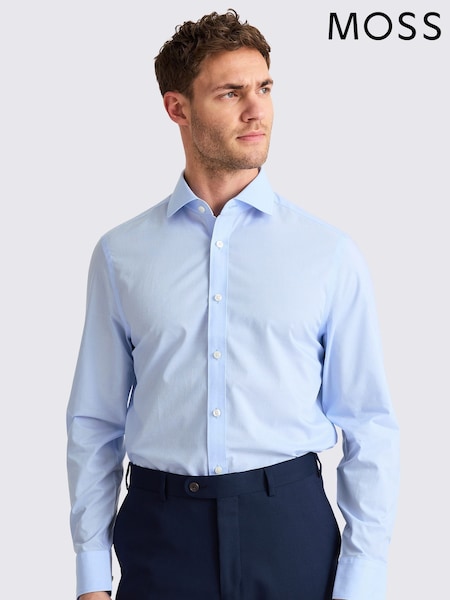 MOSS Blue Tailored Fit Prince of Wales Check Non Iron 100% Cotton Shirt (W50918) | £50