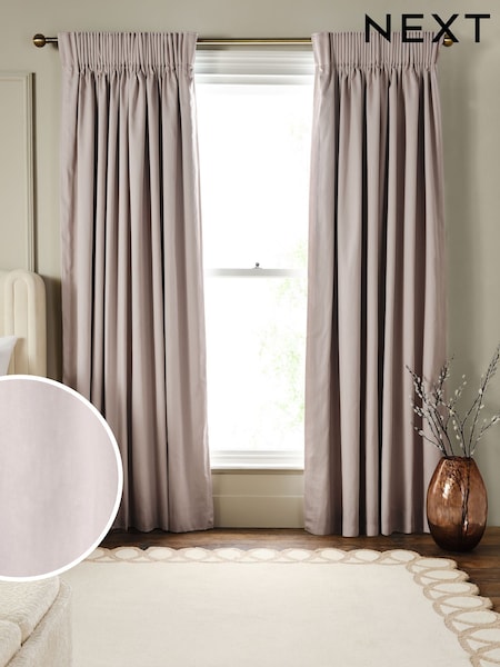 Blush Pink Cotton Sateen Blackout Thermal Pencil Pleat Curtains (W50970) | £45 - £115