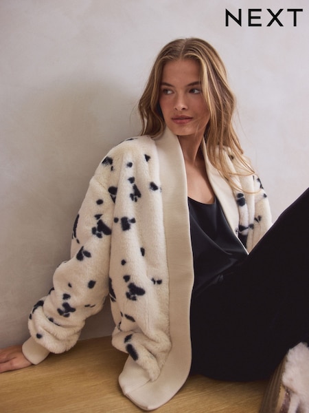 Animal Print Faux Fur Cardigan (W50995) | £46