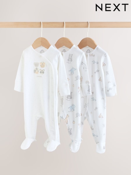 White Safari Baby Sleepsuits 3 Pack (0-2yrs) (W51085) | £20 - £22