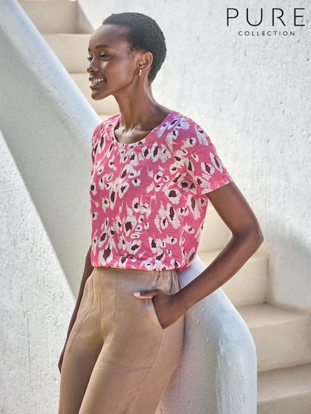 Pure Collection 100% Linen Short Sleeve Round Neck T-Shirt (W51130) | £55
