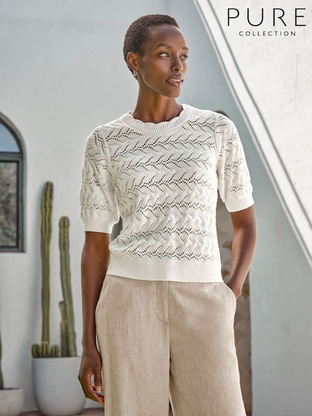 Pure Collection 100% Cotton Crochet Trim Top (W51131) | £85