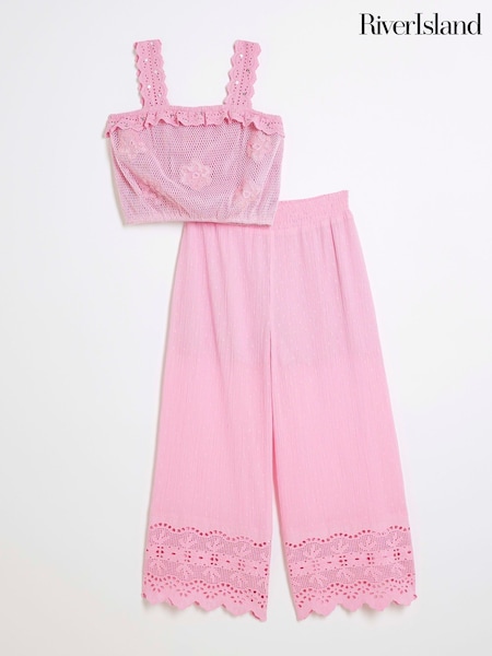 River Island Pink Girls Crochet 100% Cotton Trousers Set (W51136) | £35