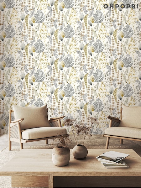 Ohpopsi Grey Mustard Summer Fern 10M Wallpaper (W51163) | £77