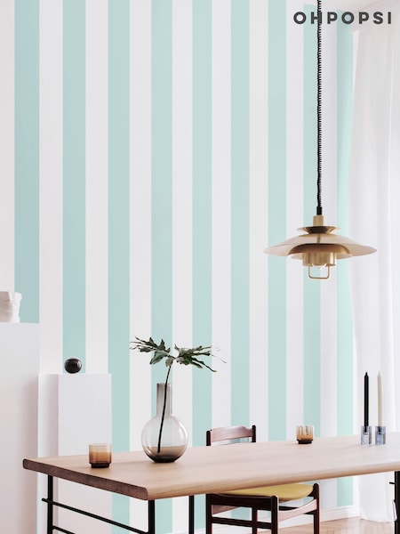Ohpopsi Duck Egg Bloc Stripe 10M Wallpaper (W51164) | £50