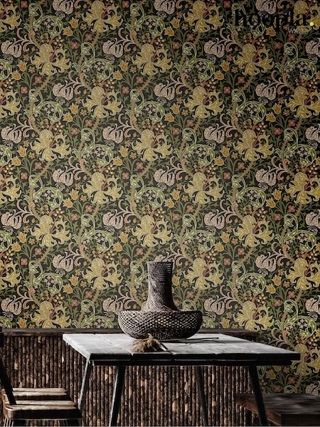 Hoopla Walls Black Lily Ogee 10M Wallpaper (W51210) | £45