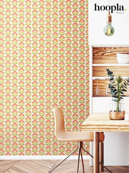 Hoopla Walls Apricot Mix Retro Flower 10M Wallpaper (W51230) | £40