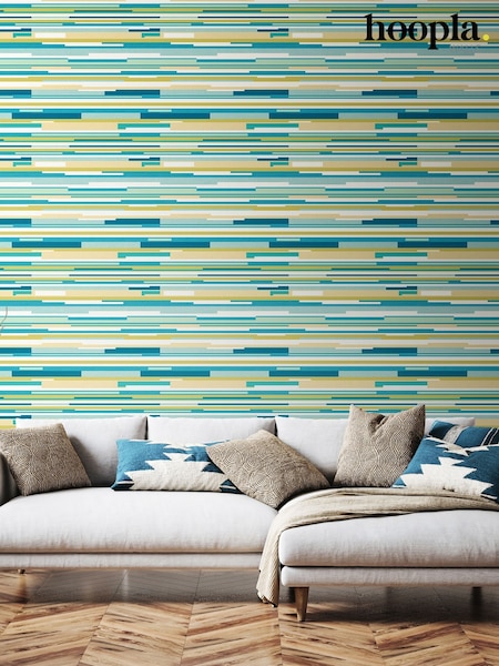 Hoopla Walls Teal Blue Horizontal Stripe 10M Wallpaper (W51240) | £40