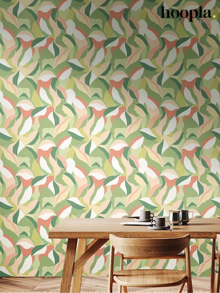 Hoopla Walls Olive and Blush Leafy Patchwork 10M Wallpaper (W51254) | £40
