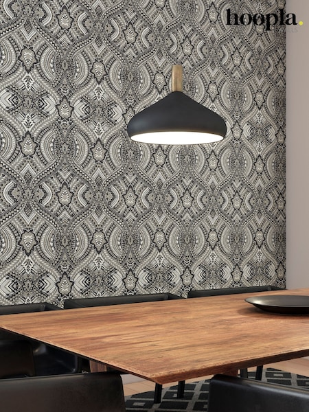Hoopla Walls Black Ogee Damask 10M Wallpaper (W51269) | £35