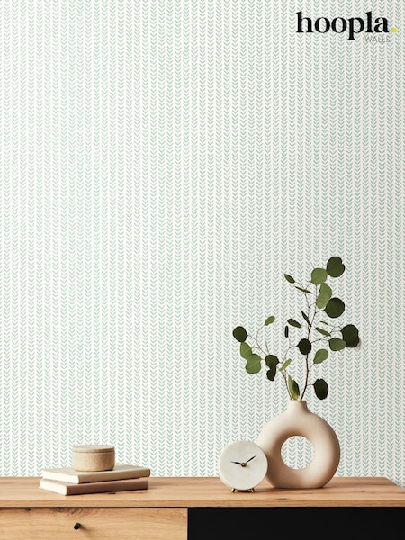Hoopla Walls Duckegg Ditsy Leaf Stripe 10M Wallpaper (W51272) | £35