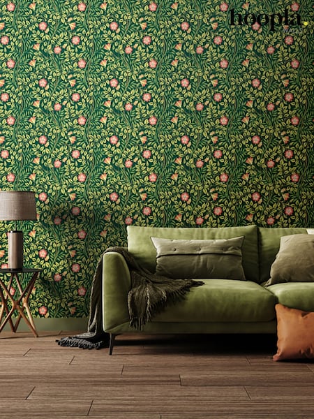 Hoopla Walls Forest Green Rosehip Trial 10M Wallpaper (W51302) | £45