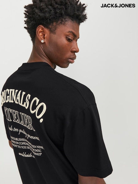 JACK & JONES Black Back Print 100% Cotton T-Shirt (W51381) | £18