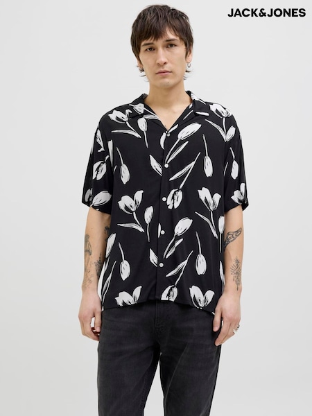 JACK & JONES Black Printed Resort Shirt (W51382) | £25